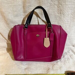 Coach Fuchsia Leather Tote with Black Handles